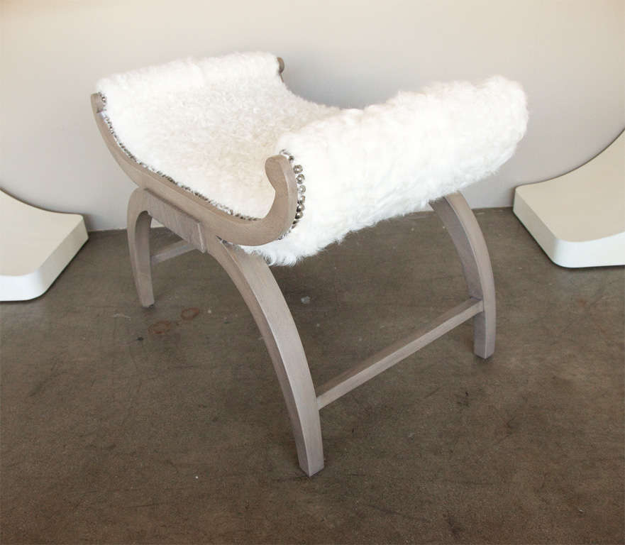 Paul Marra Neoclassical Bench in Curly Goat In Excellent Condition For Sale In Los Angeles, CA
